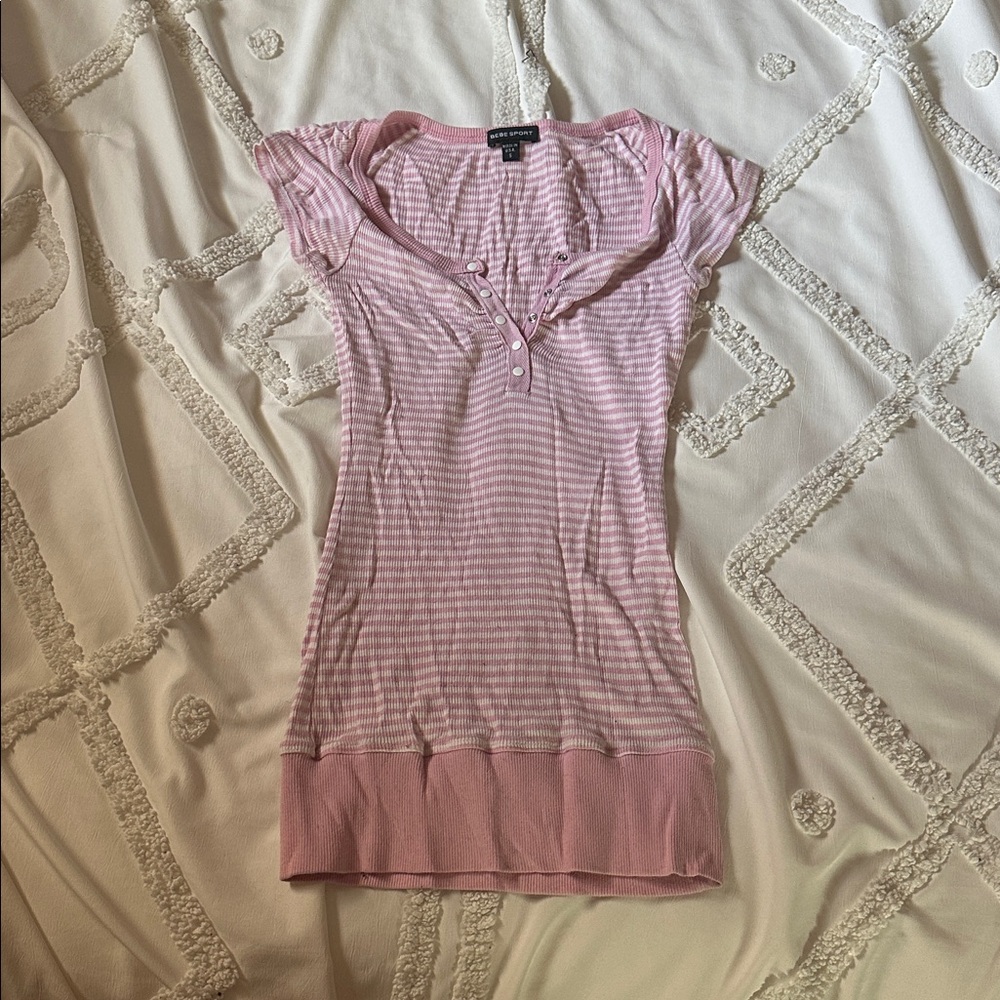 Bebe Sport Pink and White Striped Top